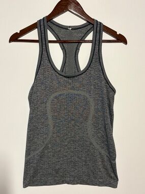 Lululemon Run With Heart Tank Gray Stripe Built In Bra Racerback